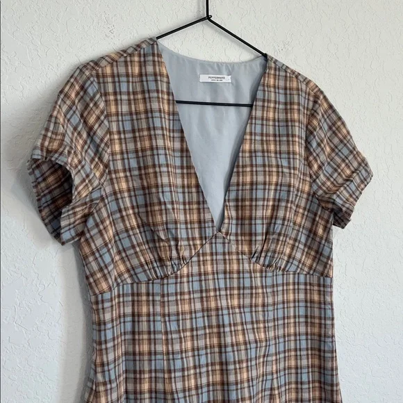 Pepper Mayo Plaid V Neck Mini Dress - Picture 4 of 9